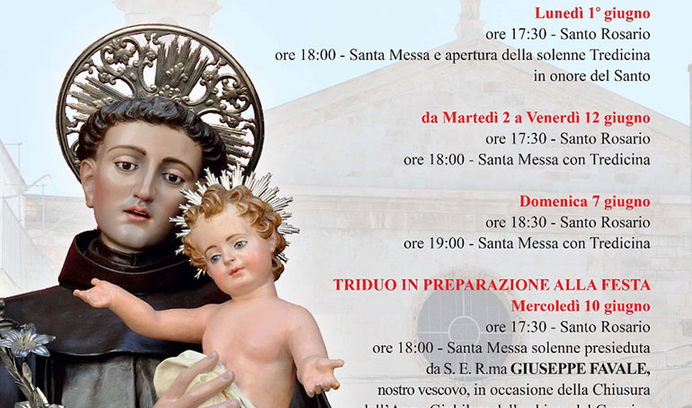 “Tredicina” a Sant’Antonio e Festa in Chiesa Madre